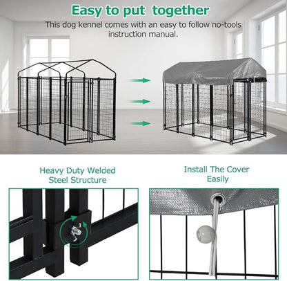 FDW Large Dog Kennel Pet Crate Heavy Duty Cage Puppy Playpen Wire Animal Metal Camping Indoor Outdoor Cage for Large Dogs with Roof