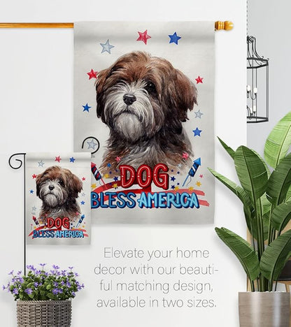 Breeze Decor Patriotic Brown Tibetan Terrier Garden House Flag-Kit Dog Puppy Spoiled Paw Canine Fur Pet Nature Farm Animal Creature Decoration Banner Small Yard Gift Double-Sided, Made in USA