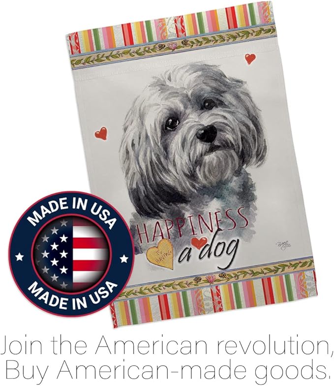 Breeze Decor Havanese Happiness House Flag Pack Dog Puppy Spoiled Paw Canine Fur Pet Nature Farm Animal Creature Applique Decoration Banner Small Garden Yard Gift Double-Sided, Made in USA