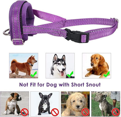 SlowTon Soft Dog Muzzle, Adjustable Padded Nylon Muzzle for Large Medium Dogs Anti Chewing Barking Biting, Allow Dog Pant & Drink (Purple, M)