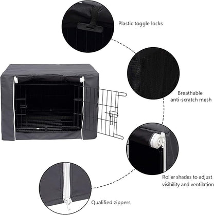 Geyecete Dog Crate Cover - Dog cage Covers Universal Fit for 24-48Inch Wire Dog cage, Lightweight Polyester Fabric, Breathable Double Door Dog Cage Cover-Gray-42 Inch