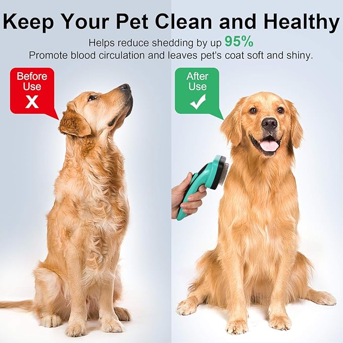 Dogs Self Cleaning Slicker Brush for Shedding & Grooming Short Long Haired Pets, Removes Loose Fur, Undercoat, Mats, Tangled for Large Medium Small Sensitive Skin of Cats. Easy to Cleaning