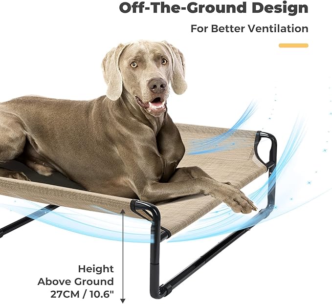Veehoo Original Cooling Elevated Dog Bed, Outdoor Raised Dog Cots Bed for Large Dogs, Portable Standing Pet Bed with Washable Breathable Mesh, No-Slip Feet for Indoor Outdoor, XX-Large, Beige Coffee
