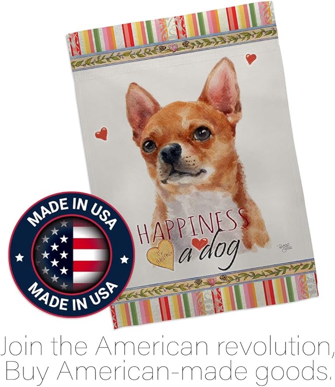 Breeze Decor Shorthair Chihuahua Happiness Garden House Flag-Kit Dog Puppy Spoiled Paw Canine Fur Pet Nature Farm Animal Creature Decoration Banner Small Yard Gift Double-Sided, Made in USA