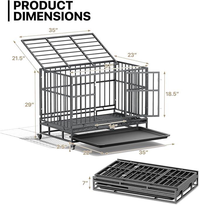 MoNiBloom Heavy Duty Dog Indestructible Crate with Lockable Wheels, Escape Proof Dog Kennel with Double-Door, Chew-Proof Pet Cage Indoor for Medium Dogs