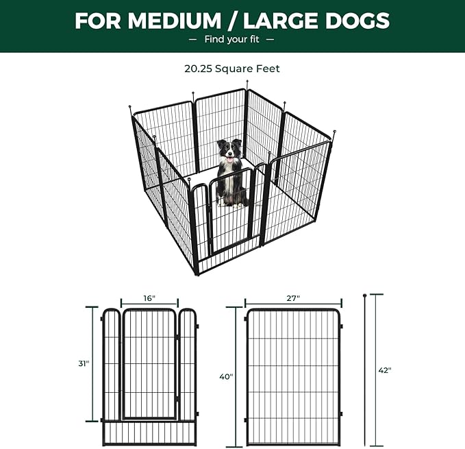 FXW Rollick Dog Playpen for Yard, RV Camping, 40 inch 8 Panels for Medium and Large Dogs│Patented