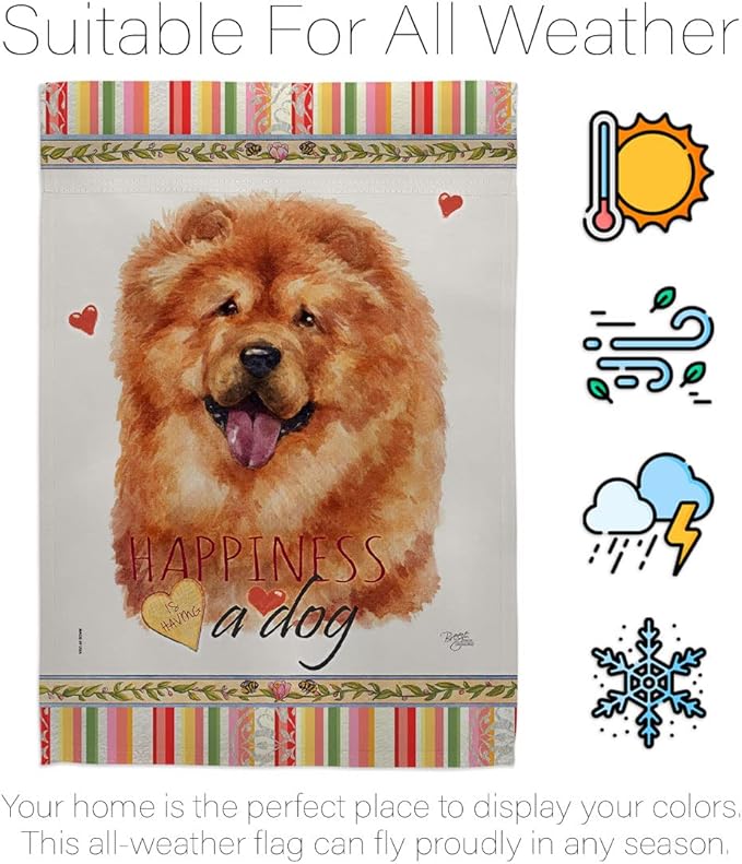 Breeze Decor Chow Happiness Garden House Flag Set Dog Puppy Spoiled Paw Canine Fur Pet Nature Farm Animal Creature Decoration Banner Small Yard Gift Double-Sided, Made in USA
