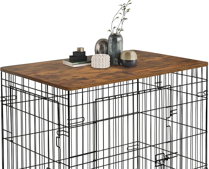 HiCaptain Dog Kennel Wooden Crate Table Topper, Foldable 48 inches Dog Table Top, Durable Decorative Dog Kennel Table Topper for Large Dogs Cage - Vintage Style