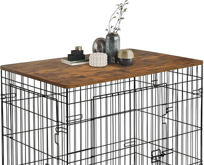 HiCaptain Dog Kennel Wooden Crate Table Topper, Foldable 48 inches Dog Table Top, Durable Decorative Dog Kennel Table Topper for Large Dogs Cage - Vintage Style