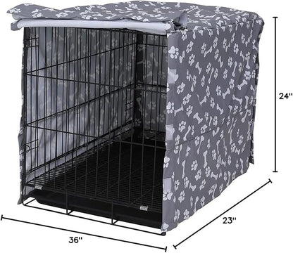 Dog Crate Cover for Wire Crates, Heavy Nylon Waterproof, Fits Most 48" inch Dog Crates, Easy to Put On, Take Off, and Adjust - Cover only - GrayPaw - L