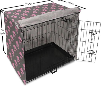 Lunarable Skull Dog Crate Cover, Vivid Pirate on Pale Background Head of a Skeleton and Bones Halloween Themed, Easy to Use Pet Kennel Cover for Small Dogs Puppies Kittens, 22 Inch, Pink Taupe