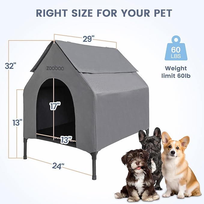 29" 2-in-1 Dog House for Medium Dogs, Elevted Dog House Outdoor/Indoor, Puppy Shelter Outside,Water Resistant 600D PVC and Durable 2x1 Textilene Raised Dog Bed