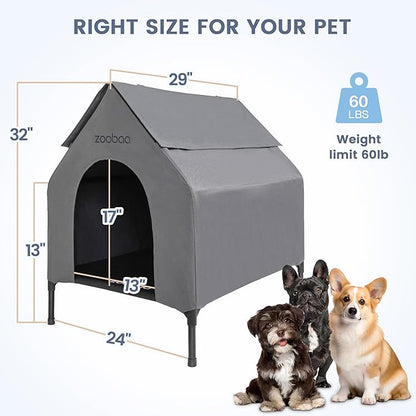 29" 2-in-1 Dog House for Medium Dogs, Elevted Dog House Outdoor/Indoor, Puppy Shelter Outside,Water Resistant 600D PVC and Durable 2x1 Textilene Raised Dog Bed