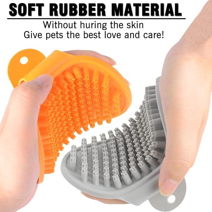 Dog Bath Brush Set - 2 Pcs Rubber Grooming and Shedding Brush for Short and Long Haired Dogs, Cats with Adjustable Handle - Perfect for Washing, Shampooing, and Bathing