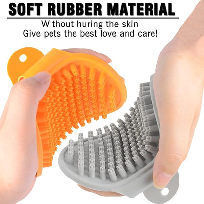 Dog Bath Brush Set - 2 Pcs Rubber Grooming and Shedding Brush for Short and Long Haired Dogs, Cats with Adjustable Handle - Perfect for Washing, Shampooing, and Bathing