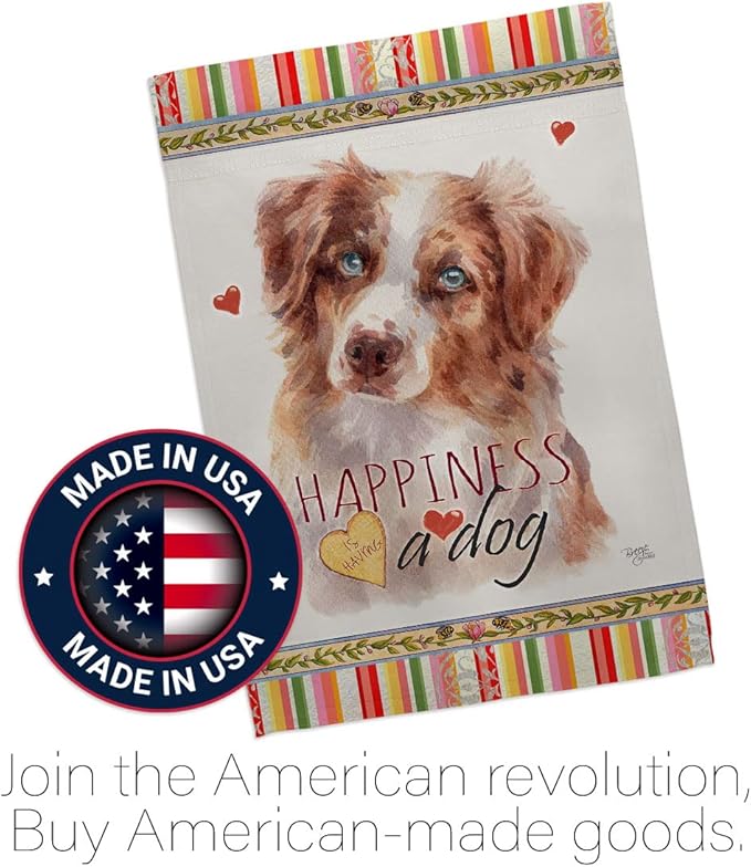 Breeze Decor Red Australian Shepherd Happiness House Flag-Pack Dog Puppy Spoiled Paw Canine Fur Pet Nature Farm Animal Creature Applique Banner Small Garden Yard Gift Double-Sided, Made in USA