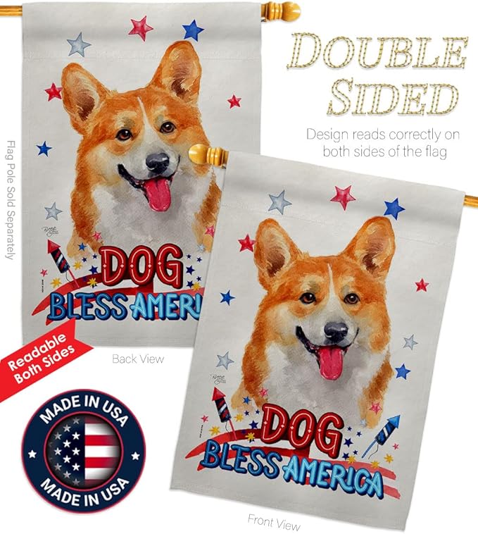Breeze Decor Patriotic Fawn Corgi House Flag Eagle Set Dog Puppy Spoiled Paw Canine Fur Pet Nature Farm Animal Creature Decoration Banner Small Garden Yard Gift Double-Sided, Made in USA