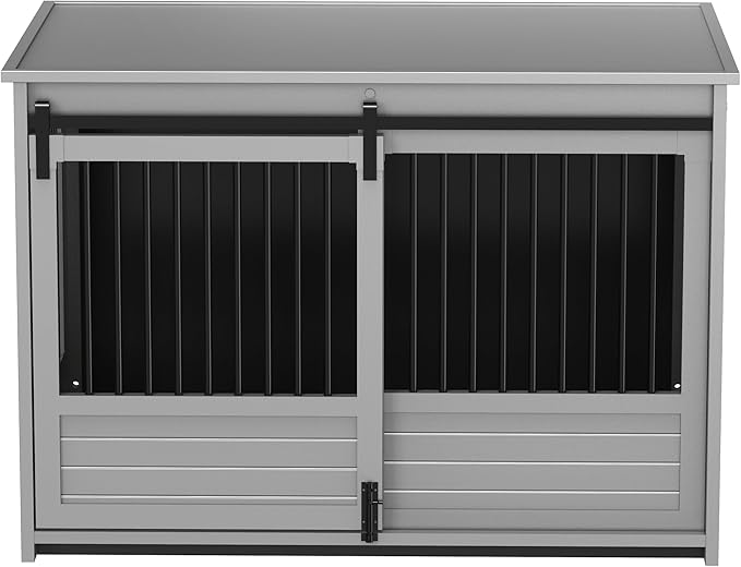 New Age Pet ECOFLEX Barn Door Dog Crate End Table - Grey, X-Large - Durable Wood Plastic Composite with Stainless Steel Latch, Easy Assembly, 10 Year Warranty