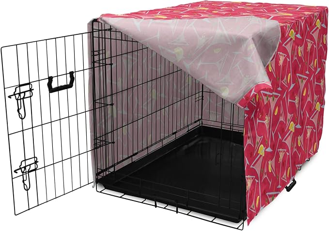 Lunarable Drinks Dog Crate Cover, Exotic Pattern of Tropical Cocktail Party Glasses with Lemons Slice, Easy to Use Pet Kennel Cover for Medium Large Dogs, 48 Inch, Dark Coral Multicolor