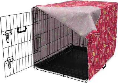 Lunarable Drinks Dog Crate Cover, Exotic Pattern of Tropical Cocktail Party Glasses with Lemons Slice, Easy to Use Pet Kennel Cover for Cats & Medium Dogs, 24 Inch, Dark Coral Multicolor