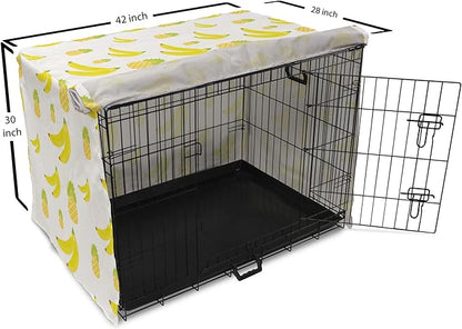Lunarable Yellow Pineapple Dog Crate Cover, Continuous Ananas and Banana Tropical Fruits Print, Easy to Use Pet Kennel Cover for Medium Large Dogs, 42 Inch, Yellow Green Yellow