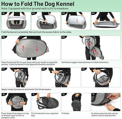 Travel Dog Crate Portable Dog Kennel for Small Dogs Pop Up Soft Dog Enclosure Indoor Outdoor for Medium Dogs Pets Foldable Crate（Green and Yellow-Medium）
