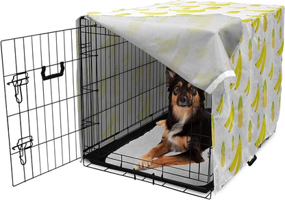 Lunarable Yellow Pineapple Dog Crate Cover, Continuous Ananas and Banana Tropical Fruits Print, Easy to Use Pet Kennel Cover for Medium Large Dogs, 36 Inch, Yellow Green Yellow