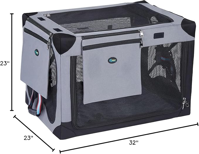 Ownpets Collapsible Dog Crate 32 Inch Portable Travel Dog Soft Crate with Detachable Storage Bag and Double-Sided Mat, 3-Door Dog Kennel for Indoor and Outdoor
