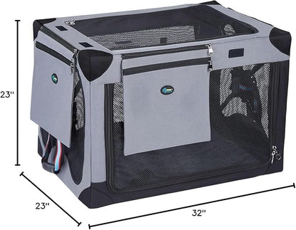 Ownpets Collapsible Dog Crate 32 Inch Portable Travel Dog Soft Crate with Detachable Storage Bag and Double-Sided Mat, 3-Door Dog Kennel for Indoor and Outdoor
