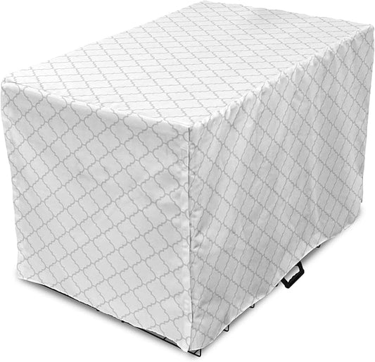 Lunarable Grey Dog Crate Cover, Moroccan Traditional Trellis Pattern Simple Geometric Monochrome Tile, Easy to Use Pet Kennel Cover for Medium Large Dogs, 42 Inch, White Grey