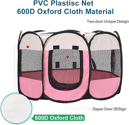 XianghuangTechnologyPet Portable Foldable Playpen, Dog/Cat/Puppy Exercise Pen Kennel, Removable Mesh Shade Cover (Pink)