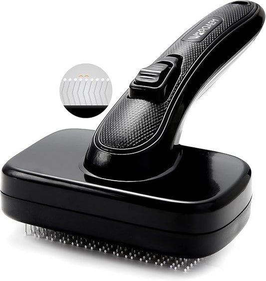 Pet Self Cleaning Slicker Brush for Grooming & Shedding Small Medium Large Dog Cat - Remove Loose Fur, Knot, Undercoat. Suitable for Long Short Hair Lengths sensitive Animals, Black