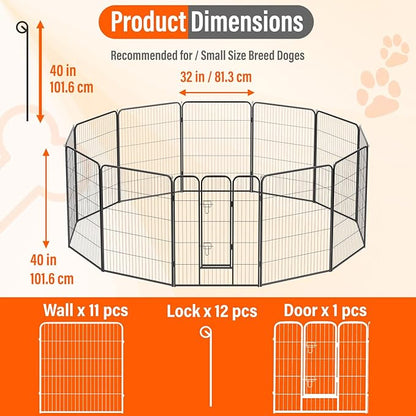 FDW Dog Playpen Kennel - 12 Panels, 40 Inch Height, Indoor/Outdoor Folding Metal Portable Puppy Exercise Pen, Heavy Duty Dog Fence for Yard, Camping - Black