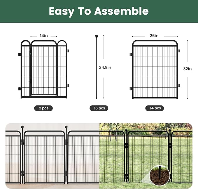 Gardner Pet Dog Playpens, 32" H 16 Panels Dog Pen Outdoor/Indoor Dog Fence Exercise Pen for Small/Medium/Large Dogs, Foldable Pet Play Yard Gate with Gravity Automatic Lock, Pet Playpen, Black