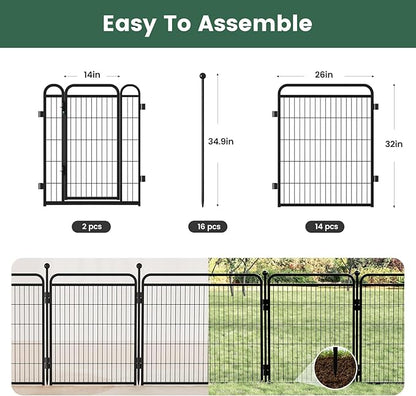 Gardner Pet Dog Playpens, 32" H 16 Panels Dog Pen Outdoor/Indoor Dog Fence Exercise Pen for Small/Medium/Large Dogs, Foldable Pet Play Yard Gate with Gravity Automatic Lock, Pet Playpen, Black