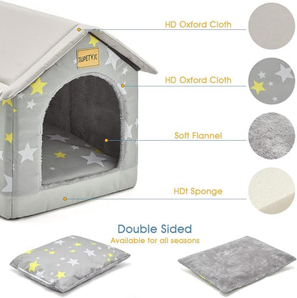 Jiupety Cozy Pet Bed House, Indoor/Outdoor Pet House, 2XL Size for Large Dog, Warm Cave Sleeping Nest Bed for Cats and Dogs, Gray