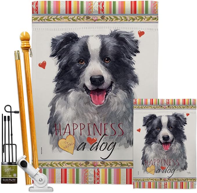 Breeze Decor Border Collie Happiness Garden House Flag-Kit Dog Puppy Spoiled Paw Canine Fur Pet Nature Farm Animal Creature Decoration Banner Small Yard Gift Double-Sided, Made in USA