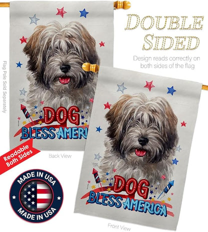 Breeze Decor Patriotic Tibetan Terrier Garden House Flag-Kit Dog Puppy Spoiled Paw Canine Fur Pet Nature Farm Animal Creature Decoration Banner Small Yard Gift Double-Sided, Made in USA