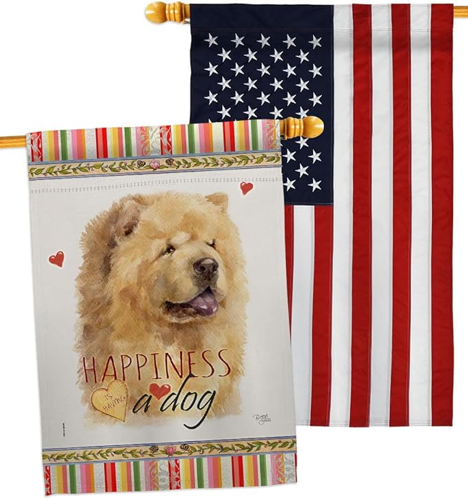Breeze Decor Cream Chow Happiness House Flag Pack Dog Puppy Spoiled Paw Canine Fur Pet Nature Farm Animal Creature Embroidery Banner Small Garden Yard Gift Double-Sided, Made in USA