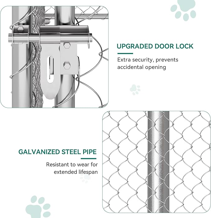 YITAHOME Outdoor Dog Kennel with Rotating Feeder Bowls, 7.5'x7.5' Outdoor Dog Enclosure with Roof, Heavy Duty Dog Cage for Medium Large Dogs