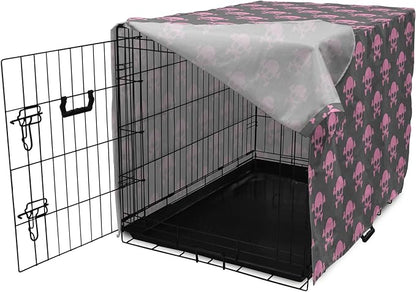 Lunarable Skull Dog Crate Cover, Vivid Pirate on Pale Background Head of a Skeleton and Bones Halloween Themed, Easy to Use Pet Kennel Cover for Medium Large Dogs, 48 Inch, Pink Taupe