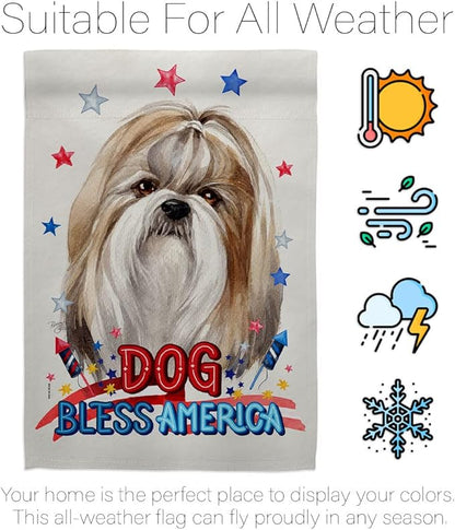 Breeze Decor Patriotic Shih Tzu House Flag Eagle Set Dog Puppy Spoiled Paw Canine Fur Pet Nature Farm Animal Creature Decoration Banner Small Garden Yard Gift Double-Sided, Made in USA