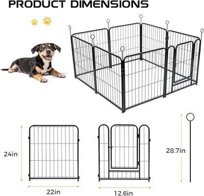 Lekesky Dog Playpen Indoor, 24 Inch 8 Panels Dog Play Pen with Bottom Mat, Metal Heavy Duty Pet Playpen for Puppys and Small Dogs, Black