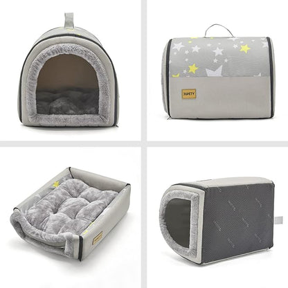 Jiupety Indoor Dog House, 2 in 1 Portable Foldable House Bed with Cover, Pet Tent & Cave Bed for Cats and Small Dogs, M(18"×14"×13"), Up to 11 Lb, Grey