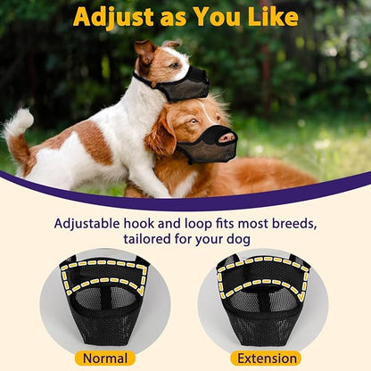 LUCKYPAW Dog Muzzle, Mesh Muzzle for Large Medium Small Dogs with Front Opening Design, Dog Mouth Cover to Prevent Biting, Licking, Chewing, Scavenging, Allows Drinking (S-Snout:7¾-8¾", Black)