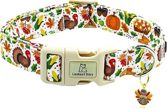 Lionheart glory Turkey Dog Collar, Thanksgining Day Dogs Collar Adjustable Soft Comfortable Collars for Medium Dogs Girl or Boy Pet Gift Fall Cute Collar Quick Release Plastic Buckle