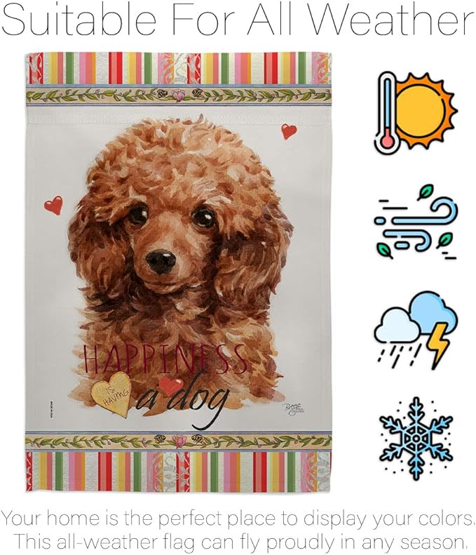 Breeze Decor Miniature Poodle Happiness Garden House Flag-Kit Dog Puppy Spoiled Paw Canine Fur Pet Nature Farm Animal Creature Decoration Banner Small Yard Gift Double-Sided, Made in USA