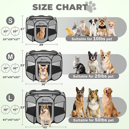 Dog Cat Playpen Indoor Outdoor for Puppy Pet Dogs Cat Recovery After Surgery, Dog Tent Crates Cage Indoor/Outdoor, Portable Pop Up Dog Kennel with Carrying Case for Travel (Premium Grey, Large)