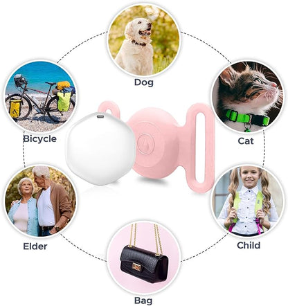 GPS Tracker for Dogs, Mini GPS Pet Tracker with Silicone Cover, IPX8 Waterproof GPS Tracker for Kids,No Monthly Fee,Work with Apple Find My(iOS Only),Dog Tracker Finder Tracker Pets(Pink-L)