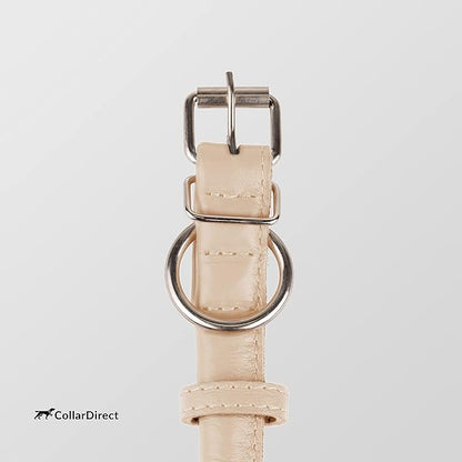 CollarDirect Rolled Leather Dog Collar, Soft Padded Round Puppy Collar, Handmade Genuine Leather Collar Dog Small Large Cat Collars 13 Colors (18-22 Inch, Beige Textured)